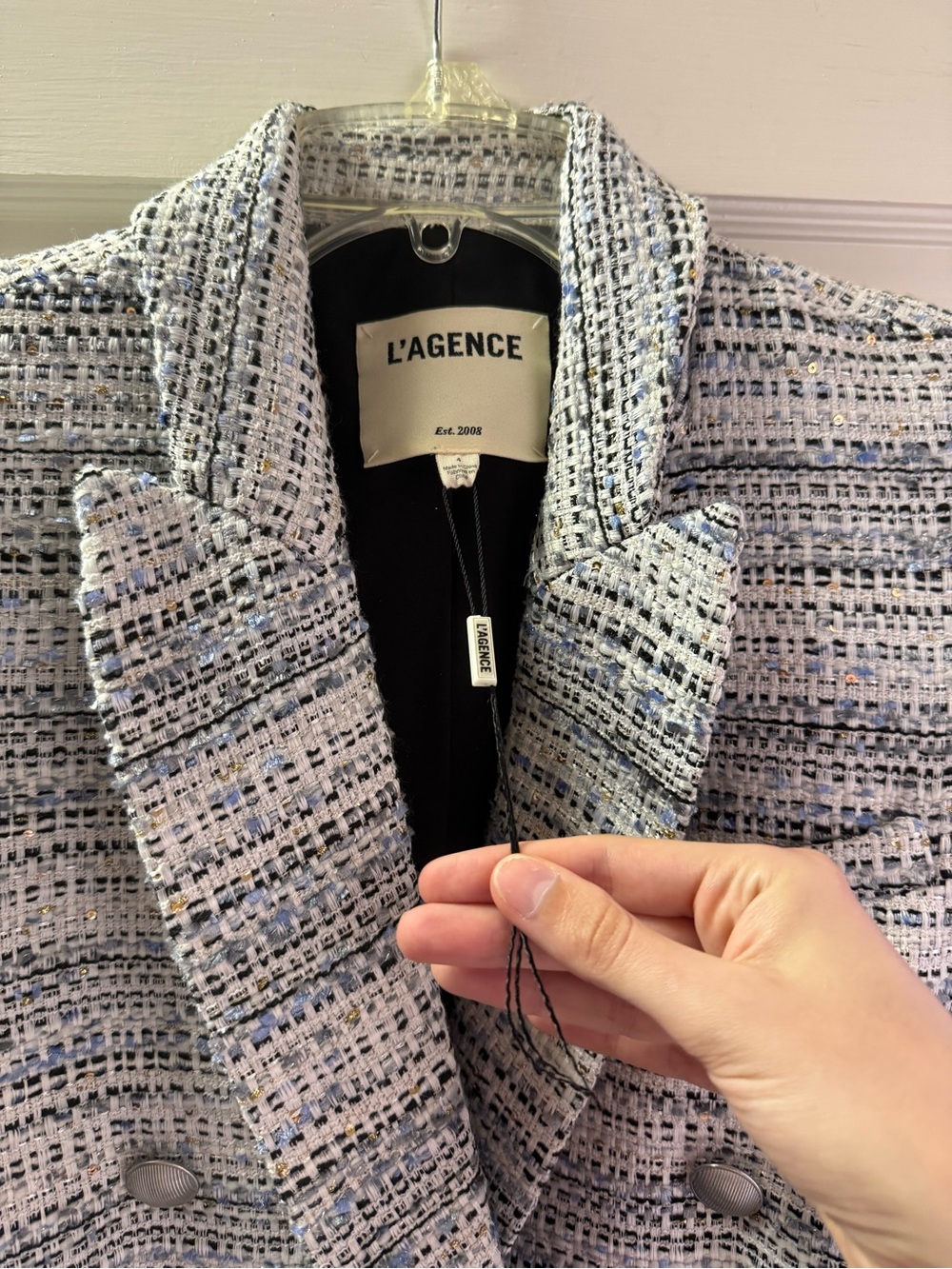 L’agence Kenzie Double Breasted Tweed Blue Blazer - 4 - Picture 6 of 8